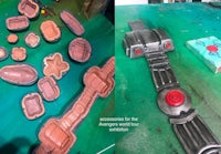 a group of pieces of plastic are on a table next to each other